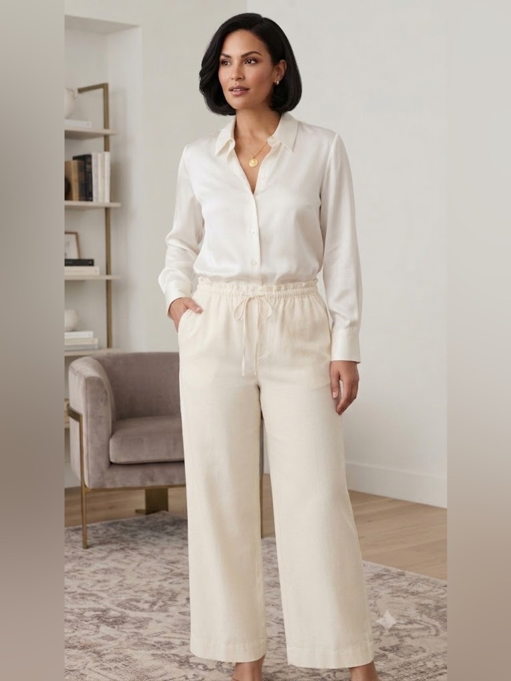 NWT A New Day Cream Wide-Leg Pull-On Pants - (Size L - NWT) (Size M - NWOT)